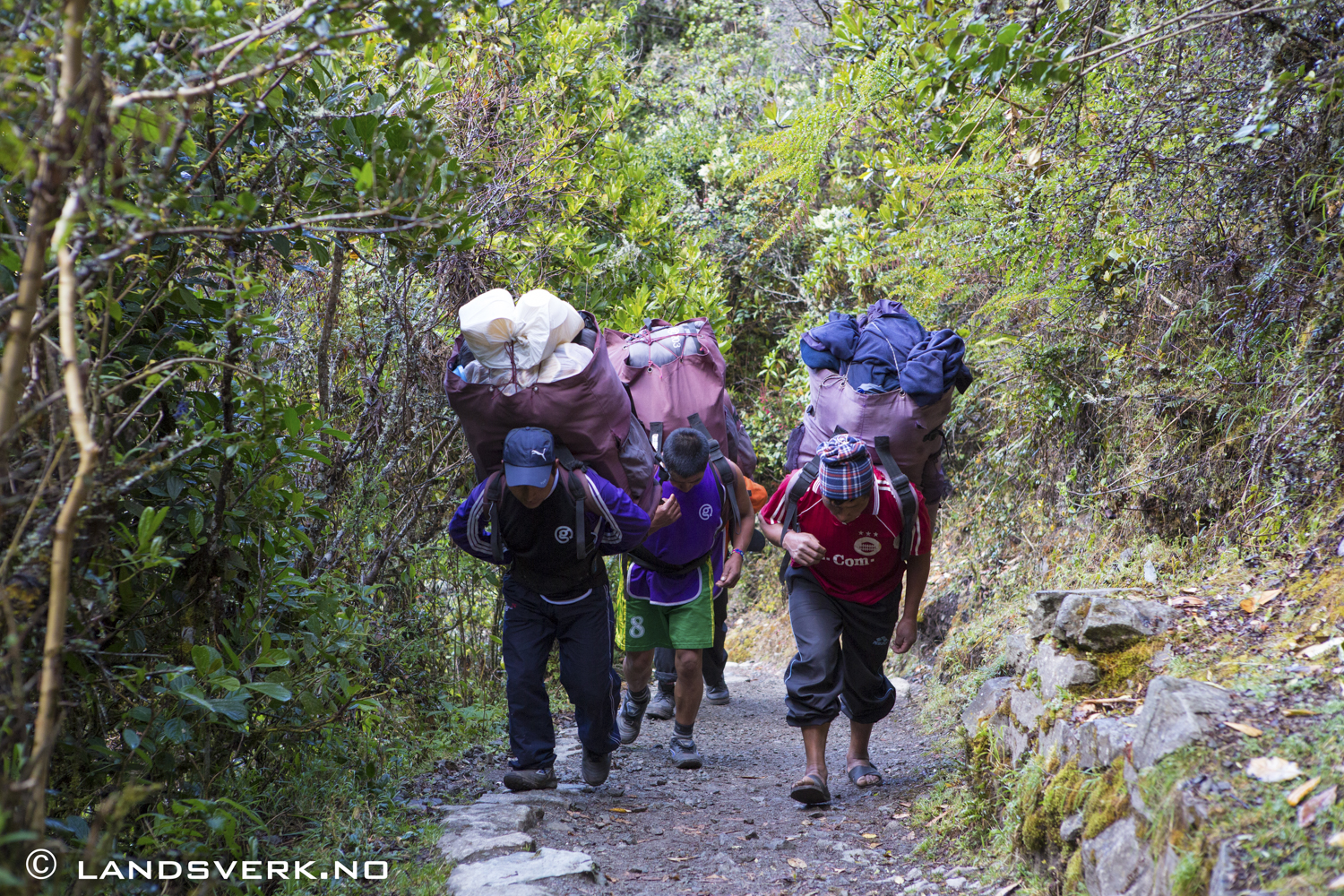 Crazy porters carrying way too much and running ahead to set up camp. The Inka Trail to Machu Picchu, Peru. 

(Canon EOS 5D Mark III / Canon EF 24-70mm 
f/2.8 L USM)