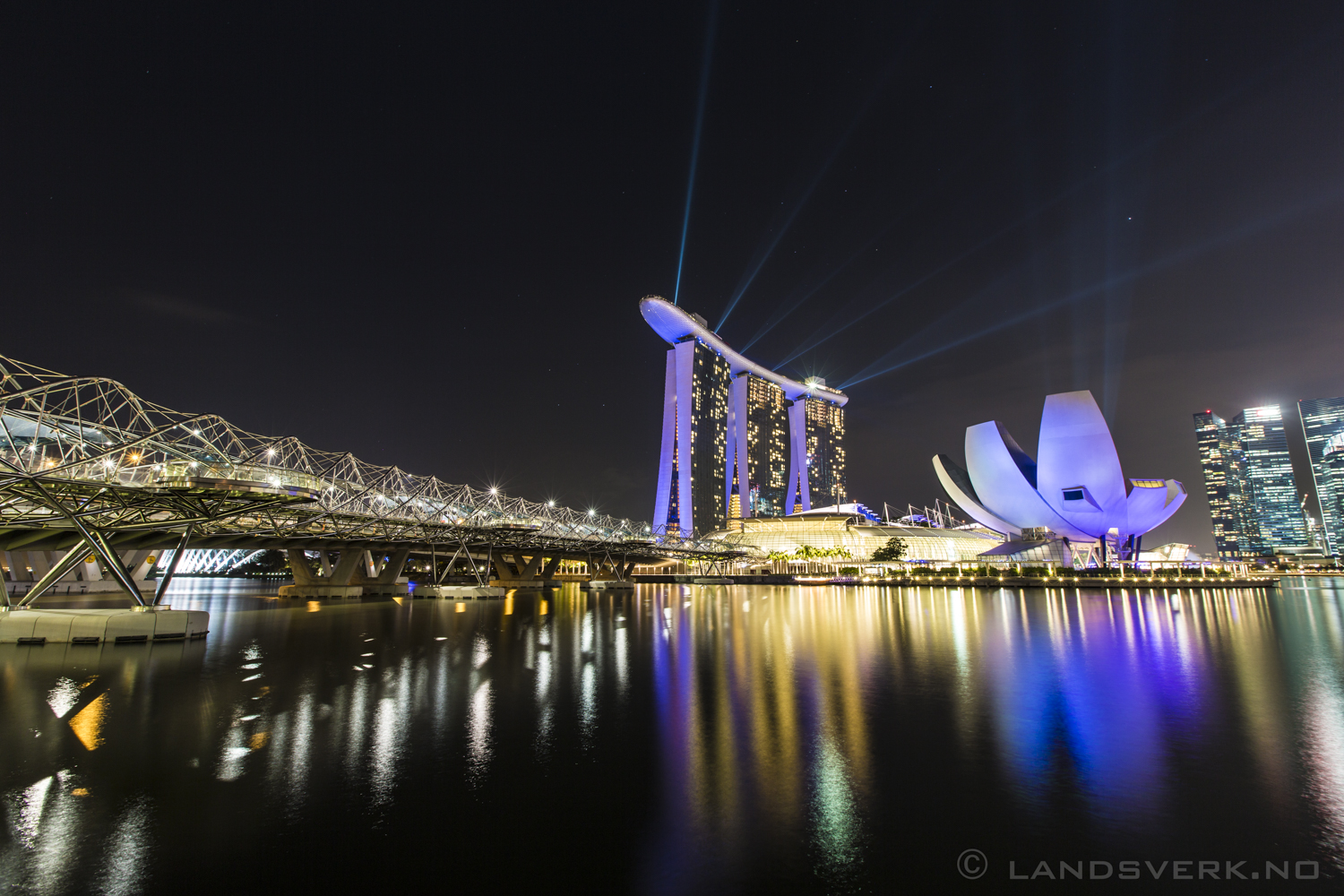 Marina Bay Sands and Helix Bridge, Singapore. 

(Canon EOS 5D Mark III / Canon EF 16-35mm f/2.8 L II USM)