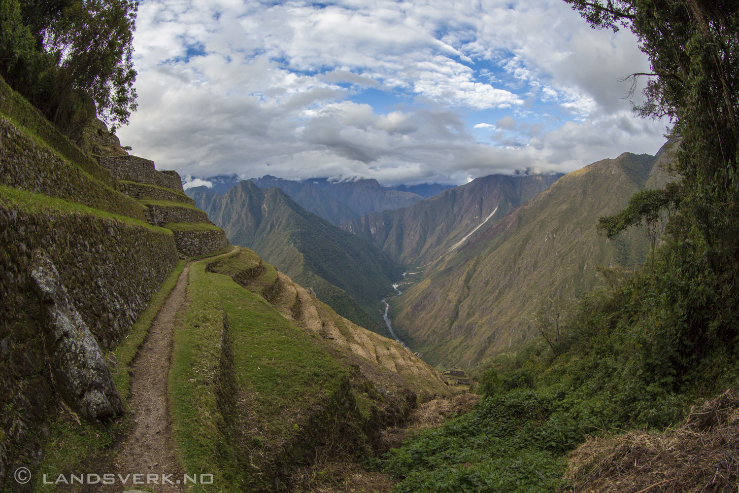 Walking the Inka Trail to Machu Picchu, Peru. Overlooking the Machu Picchu mountain and the Urubamba river. 

(Canon EOS 5D Mark III / Canon EF 8-15mm 
f/4 L USM Fisheye)